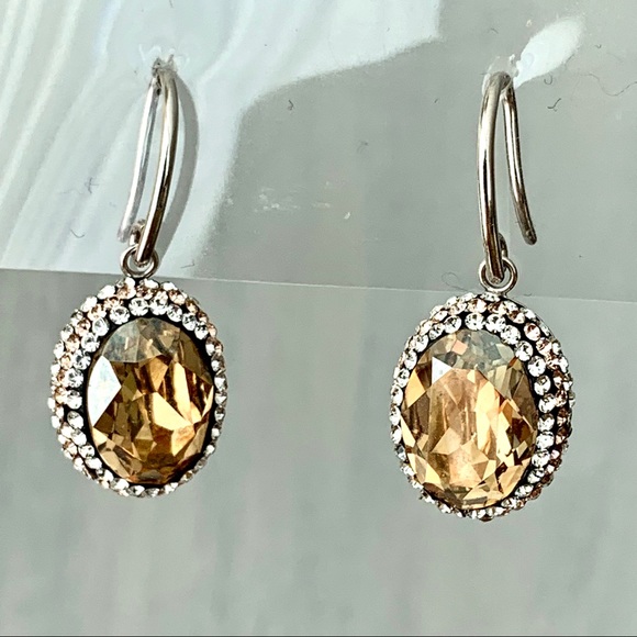 CITRINE crystal pave rhinestone oval 925 earrings - Picture 3 of 6